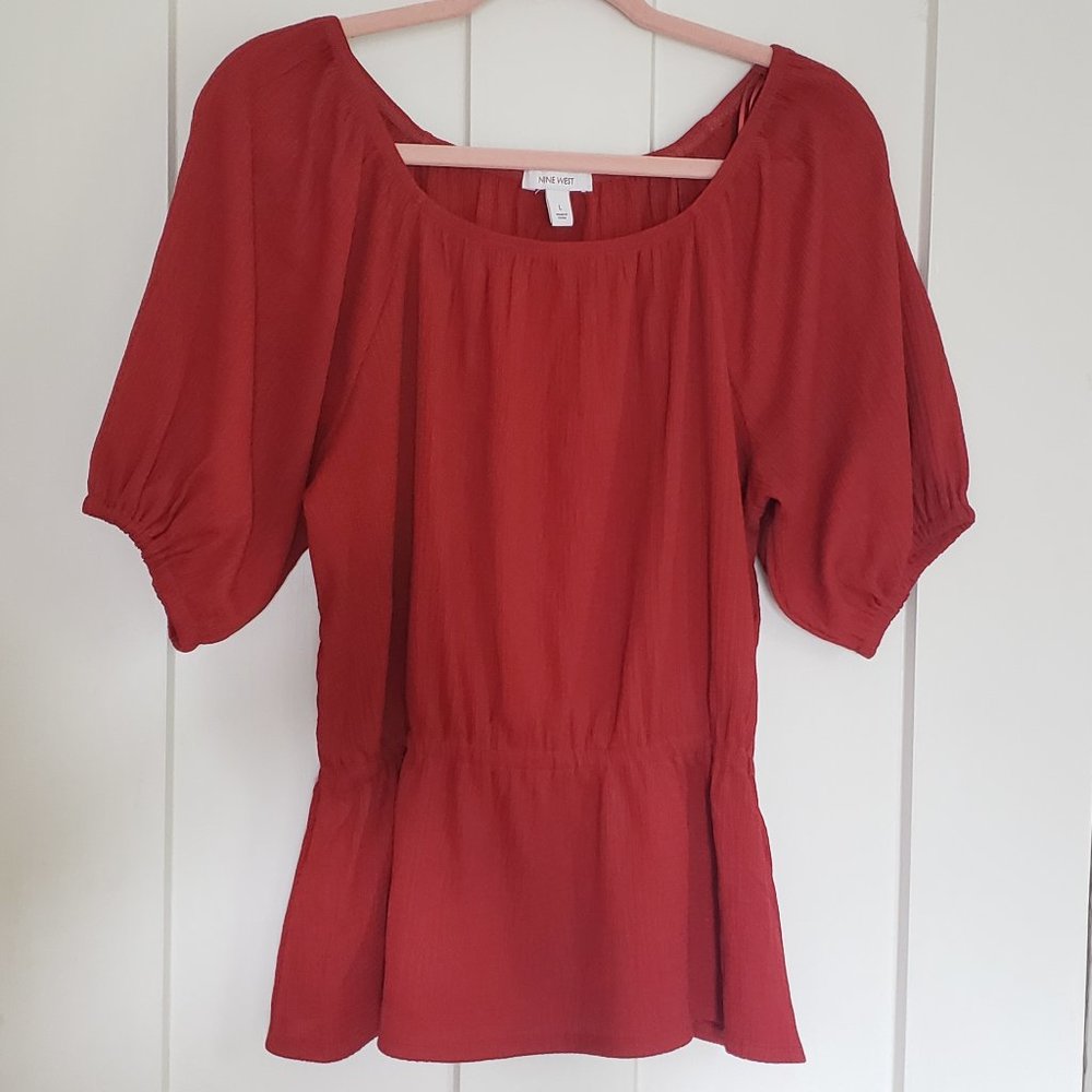 Nine West Lightweight Red Peplum Blouse